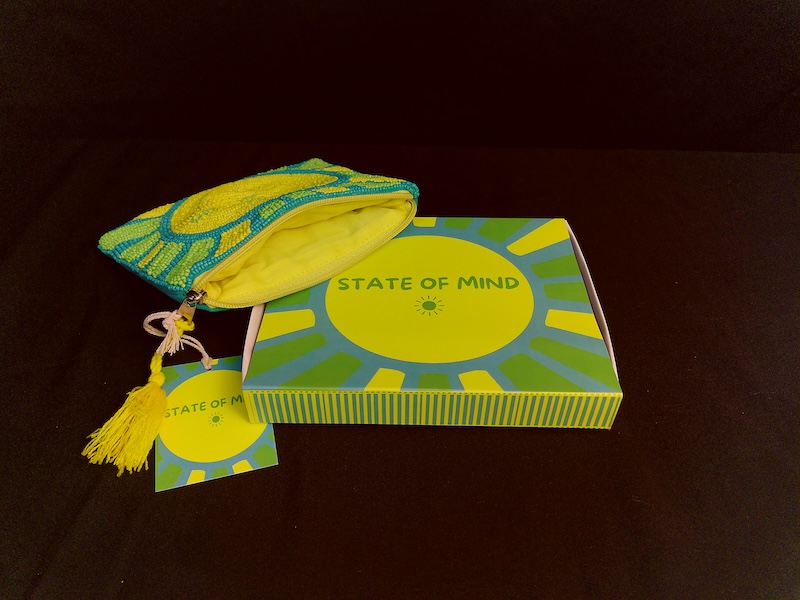 Tasche gelb grün mit Box Kleine Tasche gelb grün mit Quaste und Box
