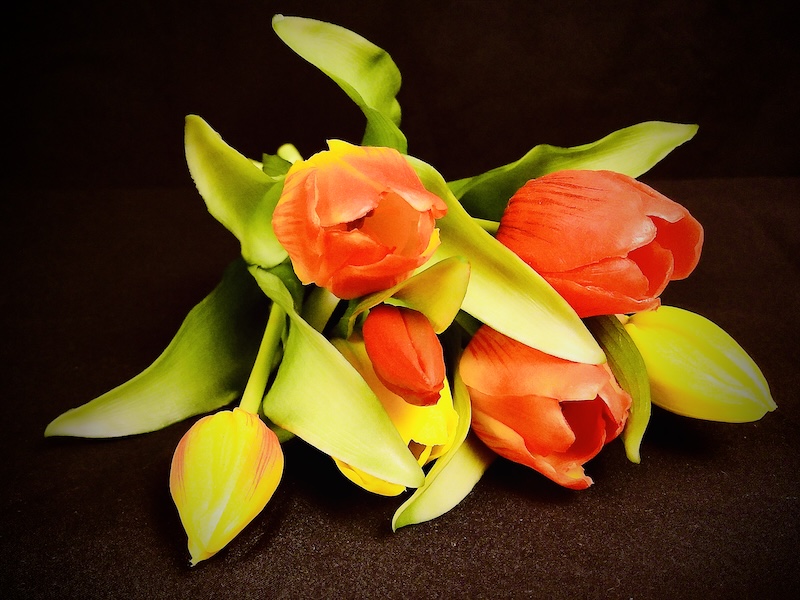 Kunstblumen Tulpen Orange Grün Kunstblumen Tulpen in warmen Farben